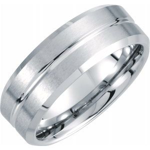 Tungsten 8.3 mm Beveled Band with Grooved Center Size 11 - Siddiqui Jewelers