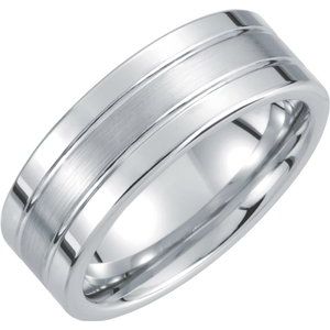 White Tungsten 8 mm Flat Ridged Band Size 11 - Siddiqui Jewelers