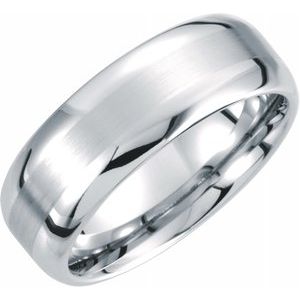 White Tungsten 8 mm Rounded Edge Band with Satin Center Size 11.5 - Siddiqui Jewelers