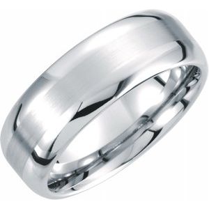 White Tungsten 8 mm Rounded Edge Band with Satin Center Size 7 - Siddiqui Jewelers