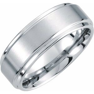 White Tungsten 8 mm Rounded Edge Band with Satin Finish Size 6.5-Siddiqui Jewelers