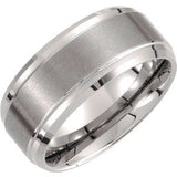 Tungsten 10 mm Ridged Band with Satin Center Size 9.5 - Siddiqui Jewelers