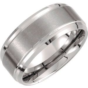 Tungsten 10 mm Ridged Band with Satin Center Size 12 - Siddiqui Jewelers