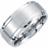 White Tungsten 10 mm Ridged Band with Satin Center Size 8 - Siddiqui Jewelers