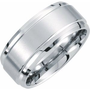 White Tungsten 10 mm Ridged Band with Satin Center Size 14 - Siddiqui Jewelers