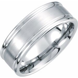 White Tungsten 8.3 mm Grooved Band with Satin Center Size 8 - Siddiqui Jewelers