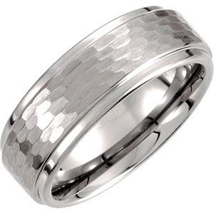 Tungsten 8 mm Ridged Band with Bark Finish Size 10 - Siddiqui Jewelers