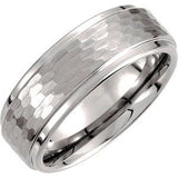 Tungsten 8 mm Ridged Band with Bark Finish Size 12-Siddiqui Jewelers