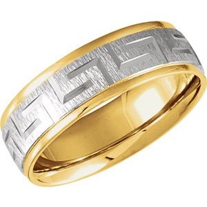 14K Yellow & White 7 mm Greek Key Pattern Band  Size 7 - Siddiqui Jewelers