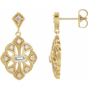 14K Yellow 3/8 CTW Diamond Vintage-Inspired Earrings - Siddiqui Jewelers