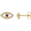 14K Yellow Natural Amethyst & Natural White Sapphire Evil Eye Earrings Siddiqui Jewelers