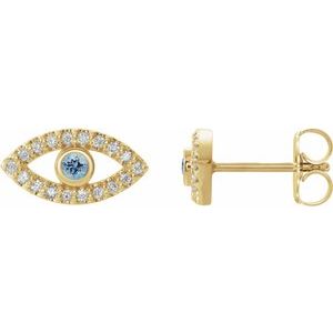 14K Yellow Natural Aquamarine & Natural White Sapphire Evil Eye Earrings Siddiqui Jewelers