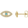 14K Yellow Natural Blue Zircon & Natural White Sapphire Evil Eye Earrings Siddiqui Jewelers