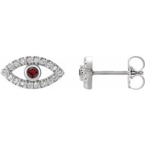 Sterling Silver Natural Mozambique Garnet & Natural White Sapphire Evil Eye Earrings Siddiqui Jewelers