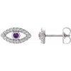 14K White Natural Amethyst & Natural White Sapphire Evil Eye Earrings Siddiqui Jewelers