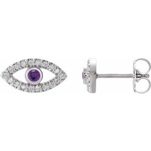 Sterling Silver Natural Amethyst & Natural White Sapphire Evil Eye Earrings Siddiqui Jewelers