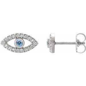 14K White Natural Aquamarine & Natural White Sapphire Evil Eye Earrings Siddiqui Jewelers