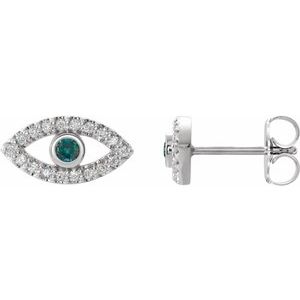 14K White Natural Alexandrite & Natural White Sapphire Evil Eye Earrings Siddiqui Jewelers