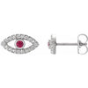 14K White Natural Ruby & Natural White Sapphire Evil Eye Earrings Siddiqui Jewelers