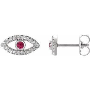 Sterling Silver Natural Ruby & Natural White Sapphire Evil Eye Earrings Siddiqui Jewelers