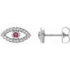 14K White Natural Pink Tourmaline & Natural White Sapphire Evil Eye Earrings Siddiqui Jewelers