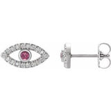 14K White Natural Pink Tourmaline & Natural White Sapphire Evil Eye Earrings Siddiqui Jewelers