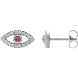 Sterling Silver Natural Pink Tourmaline & Natural White Sapphire Evil Eye Earrings Siddiqui Jewelers