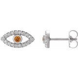 14K White Natural Citrine & Natural White Sapphire Evil Eye Earrings Siddiqui Jewelers