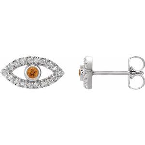 Sterling Silver Natural Citrine & Natural White Sapphire Evil Eye Earrings Siddiqui Jewelers