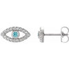 14K White Natural Blue Zircon & Natural White Sapphire Evil Eye Earrings Siddiqui Jewelers