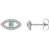 Sterling Silver Natural Blue Zircon & Natural White Sapphire Evil Eye Earrings Siddiqui Jewelers
