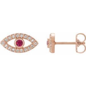 14K Rose Natural Ruby & Natural White Sapphire Evil Eye Earrings Siddiqui Jewelers