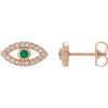 14K Rose Natural Emerald & Natural White Sapphire Evil Eye Earrings Siddiqui Jewelers