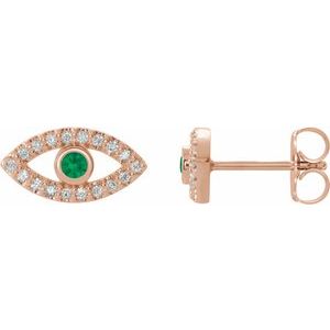 14K Rose Natural Emerald & Natural White Sapphire Evil Eye Earrings Siddiqui Jewelers