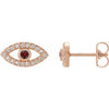 14K Rose Natural Mozambique Garnet & Natural White Sapphire Evil Eye Earrings Siddiqui Jewelers