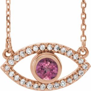 14K Rose Pink Tourmaline & White Sapphire Evil Eye 18" Necklace - Siddiqui Jewelers