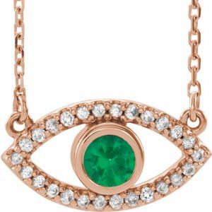 14K Rose Emerald & White Sapphire Evil Eye 18" Necklace - Siddiqui Jewelers