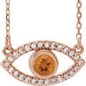14K Rose Citrine & White Sapphire Evil Eye 18" Necklace - Siddiqui Jewelers