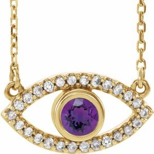 14K Yellow Amethyst & White Sapphire Evil Eye 16" Necklace - Siddiqui Jewelers
