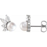 14K White Akoya Cultured Pearl & .05 CTW Diamond Earrings - Siddiqui Jewelers