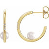 14K Yellow Freshwater Cultured Pearl & .025 CTW Diamond Hoop Earrings - Siddiqui Jewelers