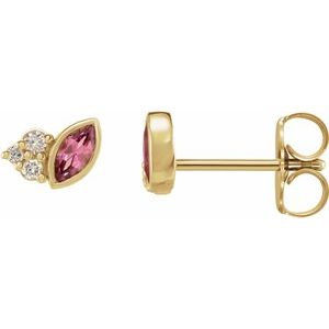 14K Yellow Pink Tourmaline & .05 CTW Diamond Earrings - Siddiqui Jewelers