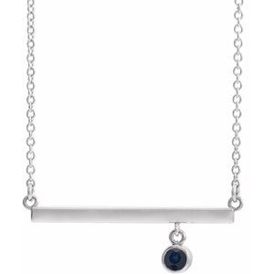 14K White Blue Sapphire Bezel-Set 18" Bar Necklace - Siddiqui Jewelers