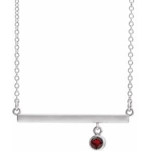 Sterling Silver Mozambique Garnet Bezel-Set 16" Bar Necklace - Siddiqui Jewelers