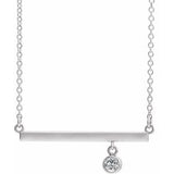 14K White Diamond Bezel-Set 18" Bar Necklace - Siddiqui Jewelers