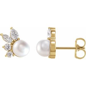 14K Yellow Akoya Cultured Pearl & .05 CTW Diamond Earrings - Siddiqui Jewelers