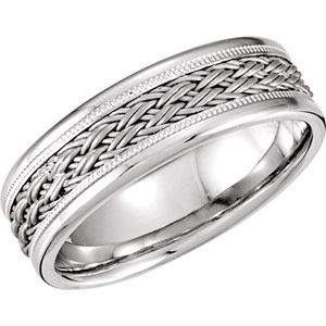 14K White 7.5 mm Woven-Design Band Size 6.5 - Siddiqui Jewelers