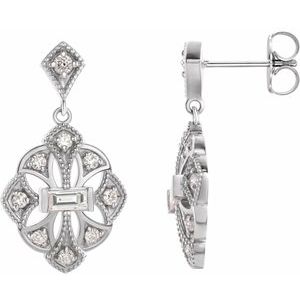 14K White 3/8 CTW Diamond Vintage-Inspired Earrings - Siddiqui Jewelers