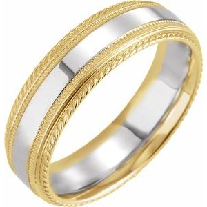 14K Yellow/White/Yellow 6 mm Rope Edge Band with Milgrain Size 10.5 - Siddiqui Jewelers