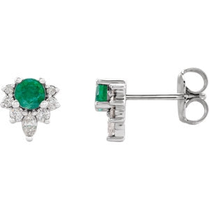 14K White Emerald & 1/6 CTW Diamond Earrings - Siddiqui Jewelers